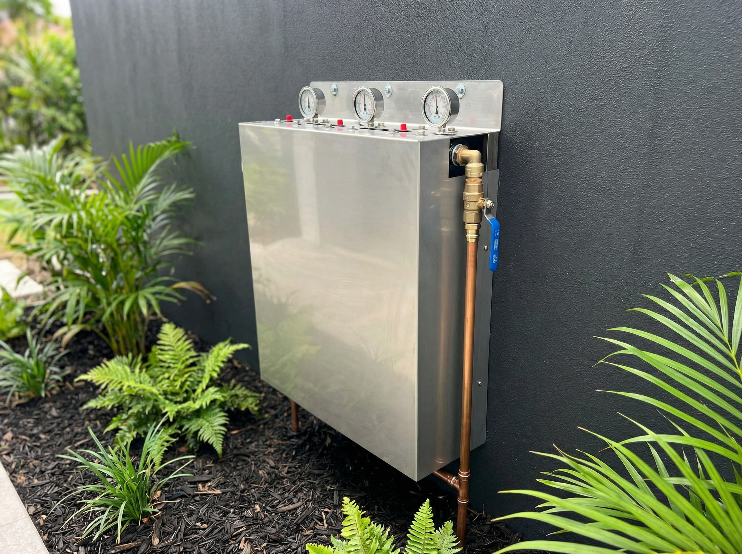 Whole house water filtration system professionally installed on modern home Gold Coast